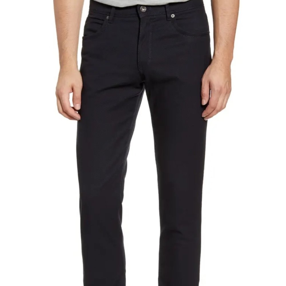 BRAX Cadiz Straight Leg Two Tone Cotton Stretch Pants in Navy